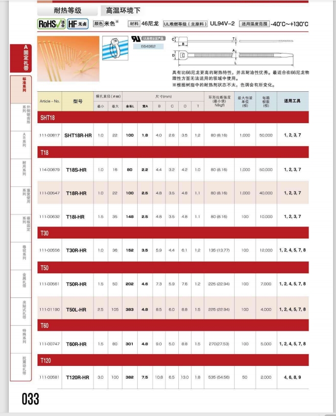 T120R-HR海爾曼太通hellermanntyton扎線帶111-00581，尼龍46材質(zhì)
